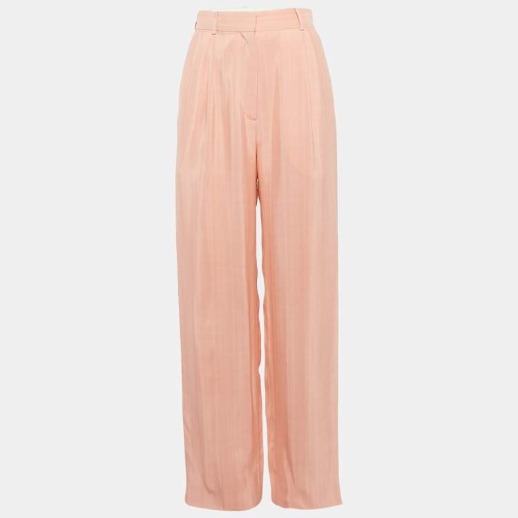 Pre Owned Sandro Light Orange Checkered Texture Crepe Pleated Trouser S