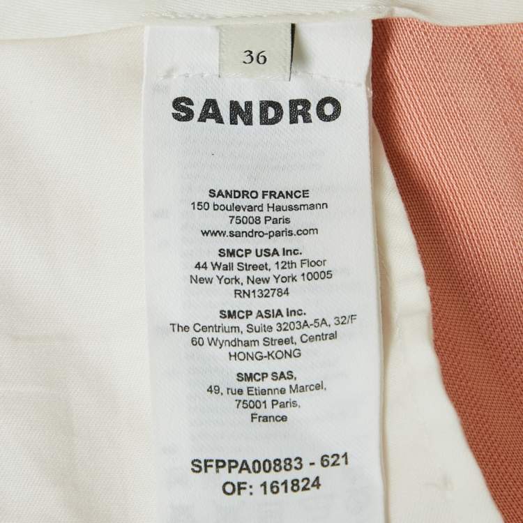 Pre Owned Sandro Light Orange Checkered Texture Crepe Pleated Trouser S