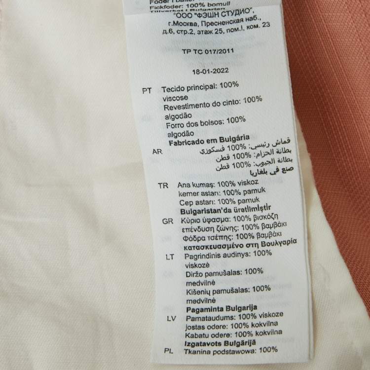 Pre Owned Sandro Light Orange Checkered Texture Crepe Pleated Trouser S