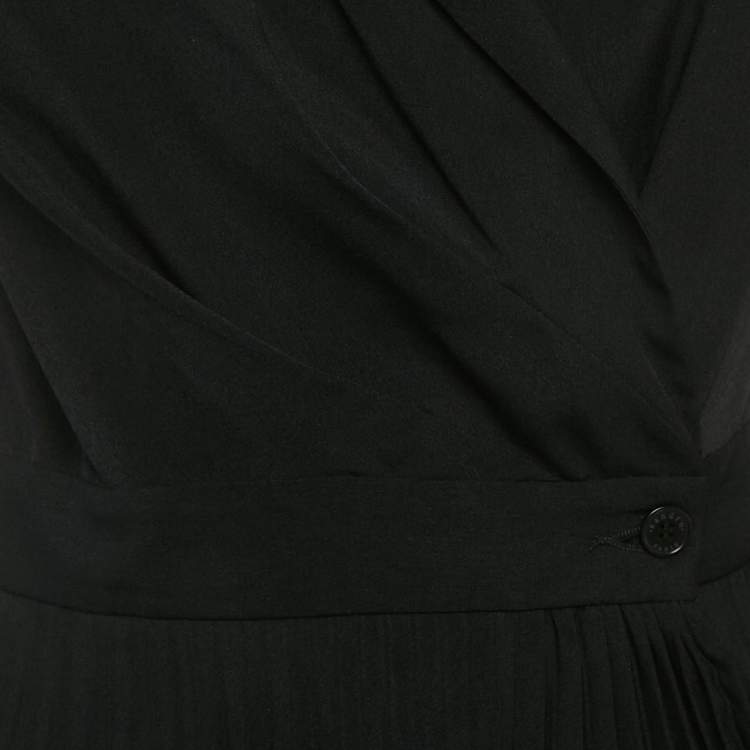 Pre Owned Sandro Black Crepe Plisse Midi Wrap Dress XS