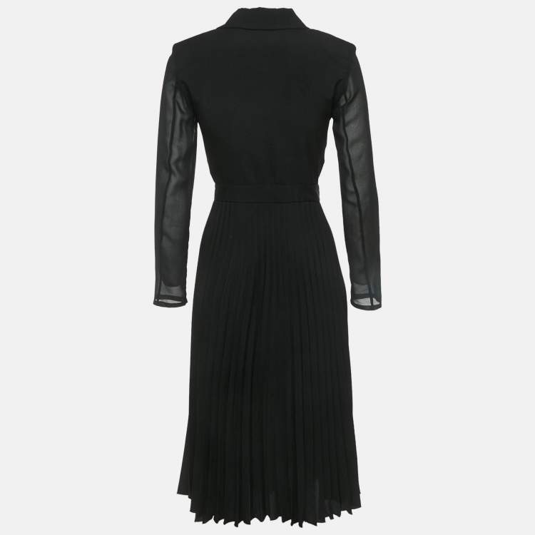 Pre Owned Sandro Black Crepe Plisse Midi Wrap Dress XS