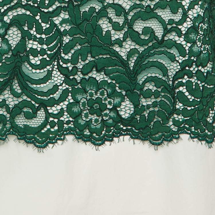 Pre Owned Sandro  Green /White Cotton & Lace Overlay Malia Top L