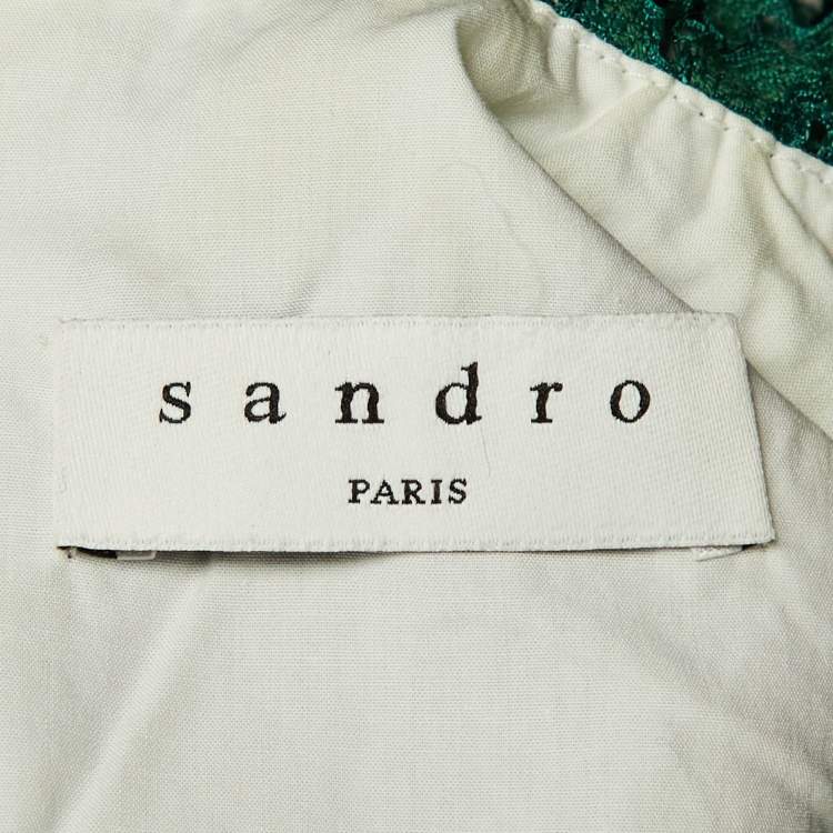 Pre Owned Sandro  Green /White Cotton & Lace Overlay Malia Top L