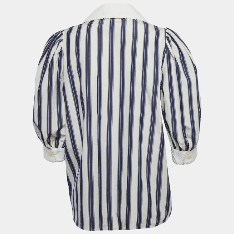 Pre Owned Sandro Blue Stripe Cotton Oversize Collar Chiara Shirt L