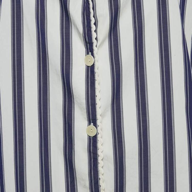 Pre Owned Sandro Blue Stripe Cotton Oversize Collar Chiara Shirt L
