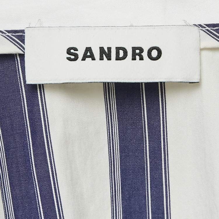Pre Owned Sandro Blue Stripe Cotton Oversize Collar Chiara Shirt L