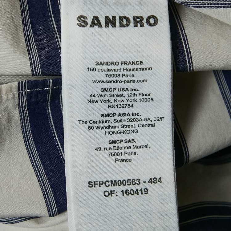 Pre Owned Sandro Blue Stripe Cotton Oversize Collar Chiara Shirt L