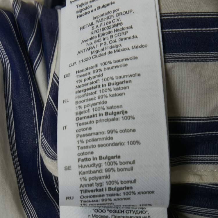 Pre Owned Sandro Blue Stripe Cotton Oversize Collar Chiara Shirt L