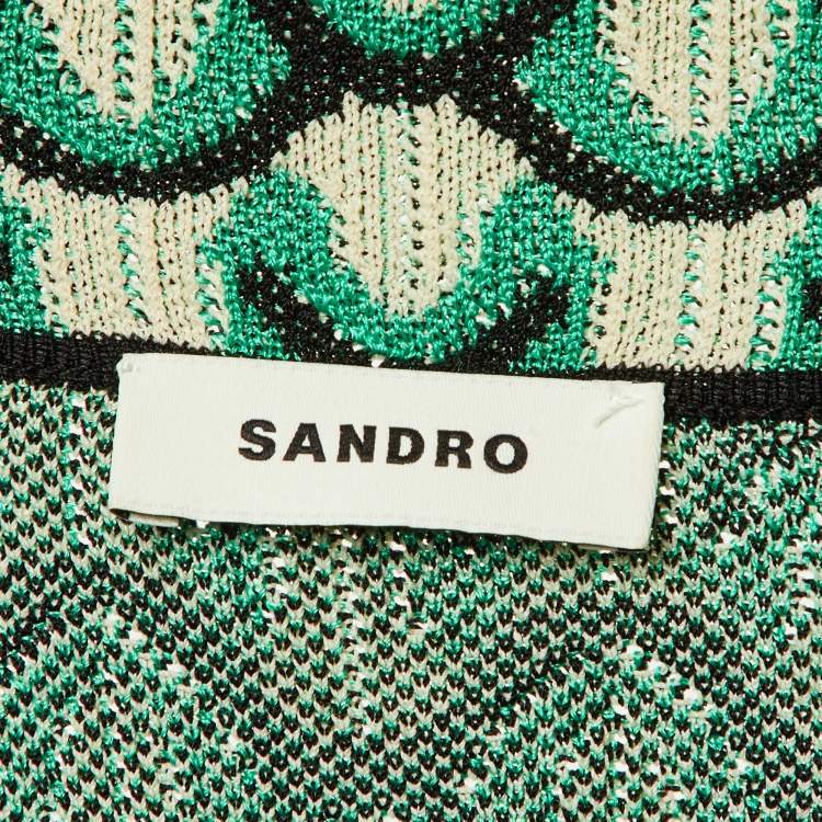Pre Owned Sandro Green Patterned Knit Cardigan & Pants Set S