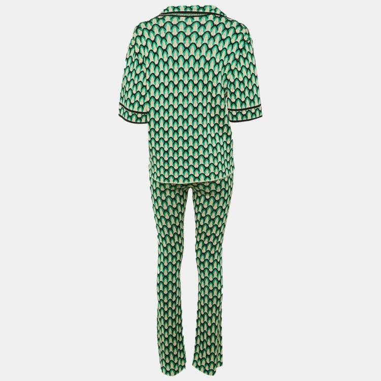 Pre Owned Sandro Green Patterned Knit Cardigan & Pants Set S