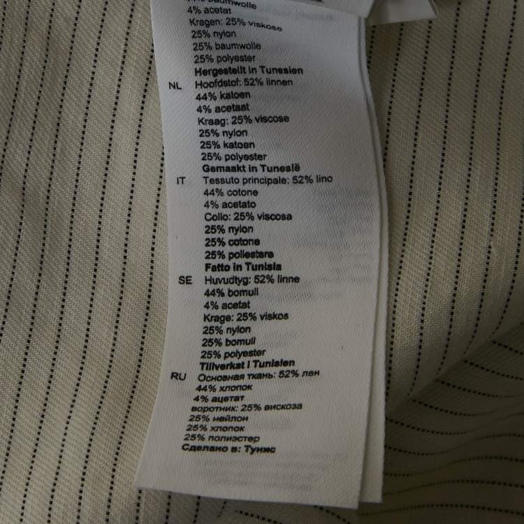 Pre Owned Sandro White Striped Linen Blend Crochet Collar Shirt M