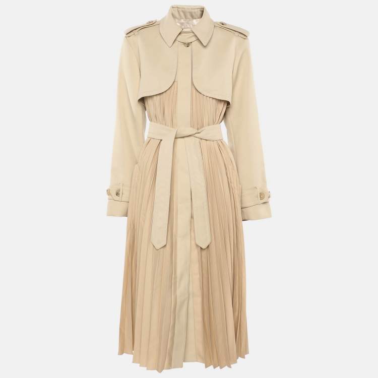 Pre Owned Sandro Beige Gabardine Pleated Trench Coat M