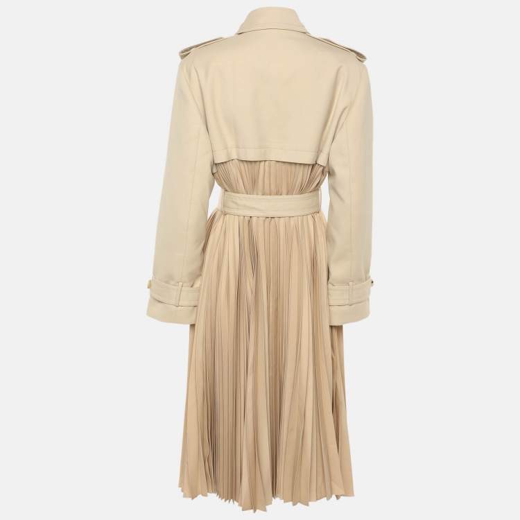 Pre Owned Sandro Beige Gabardine Pleated Trench Coat M