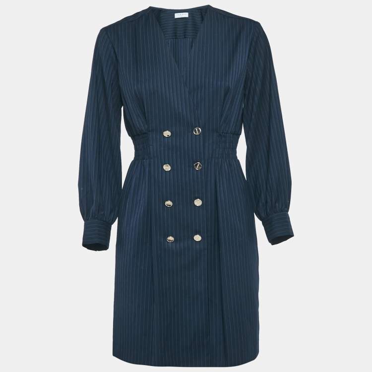 مملوكة مسبقًا Sandro navy Blue Pinstripe Crepe Tailored Sheath Dress S