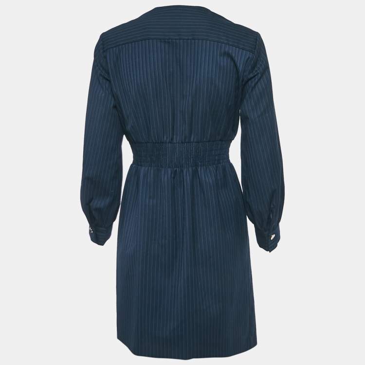 مملوكة مسبقًا Sandro navy Blue Pinstripe Crepe Tailored Sheath Dress S