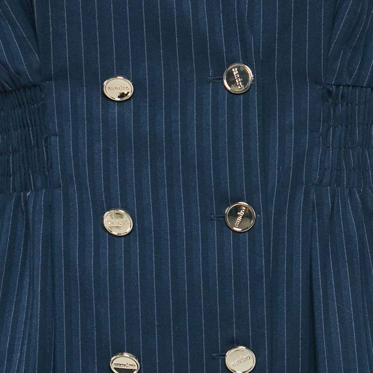 مملوكة مسبقًا Sandro navy Blue Pinstripe Crepe Tailored Sheath Dress S