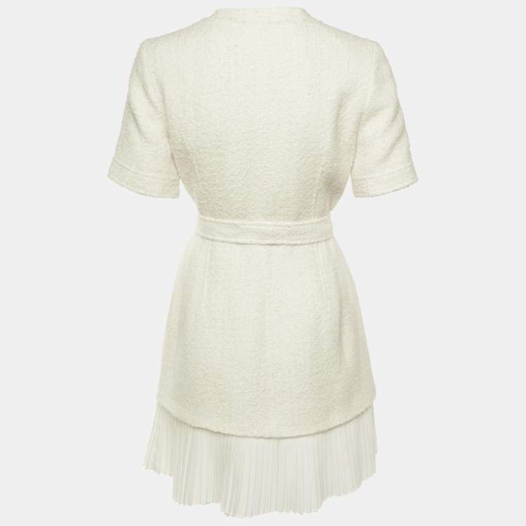 مملوكة مسبقًا Sandro White Tweed & Plisse Detail Coat Mini Dress M