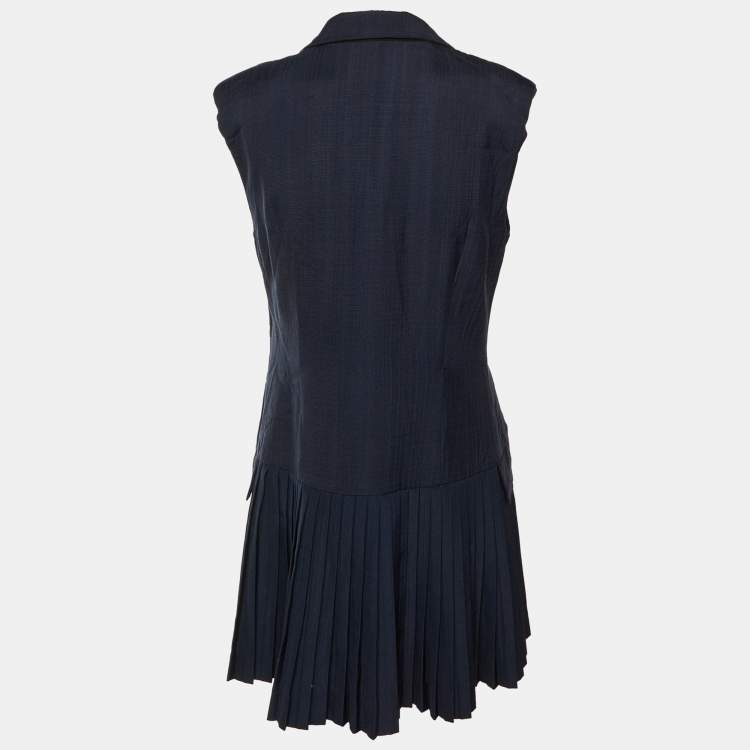 Pre Owned Sandro Navy Blue Crepe Pleated Mini Suit Dress M