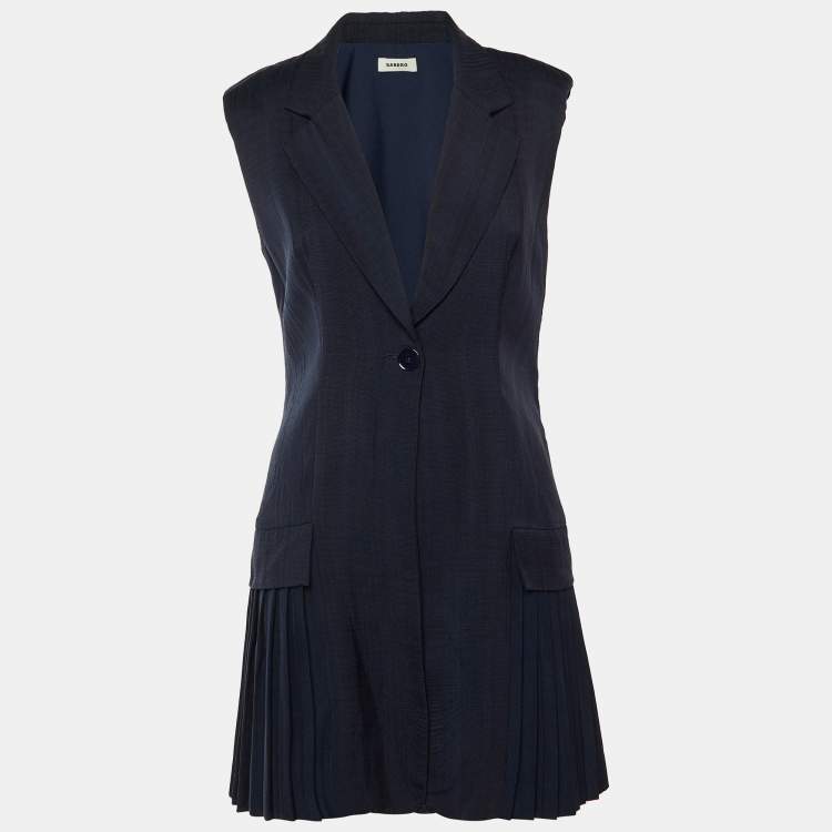Pre Owned Sandro Navy Blue Crepe Pleated Mini Suit Dress M