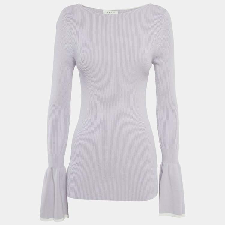 Pre Owned Sandro Light Purple Rib Knit Bell Sleeve Top M