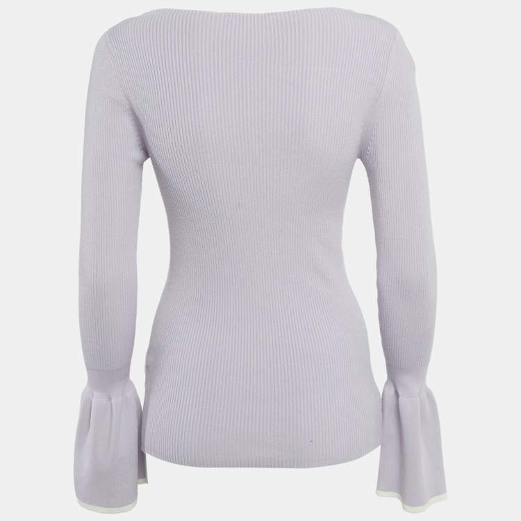 Pre Owned Sandro Light Purple Rib Knit Bell Sleeve Top M
