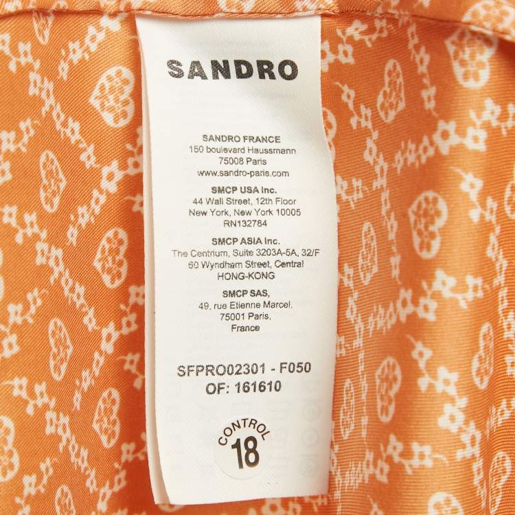 Pre Owned Sandro Orange Heart Printed Satin Wrap Dress S