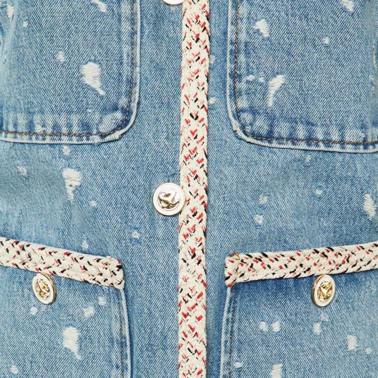 Pre Owned Sandro Blue Distressed Denim Lorette Jacket & Jeans Set S/L