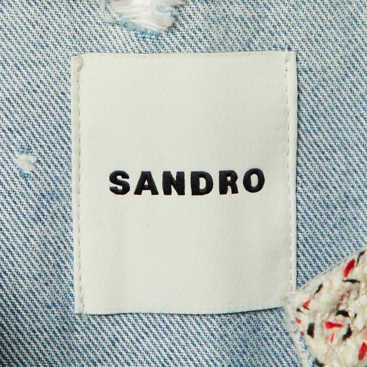 Pre Owned Sandro Blue Distressed Denim Lorette Jacket & Jeans Set S/L