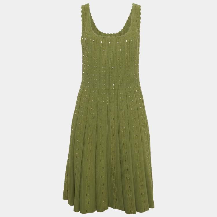 Pre Owned Sandro Green Bead Jewels Knit Flared Short Dress L