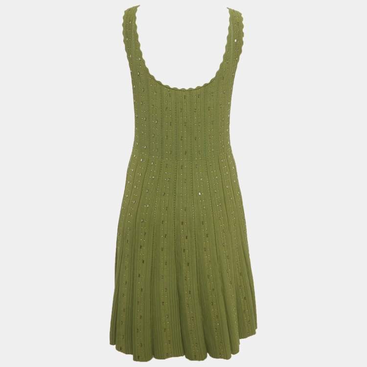 Pre Owned Sandro Green Bead Jewels Knit Flared Short Dress L