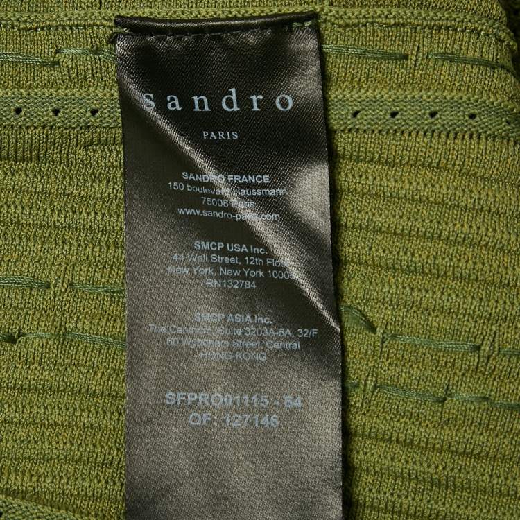 Pre Owned Sandro Green Bead Jewels Knit Flared Short Dress L