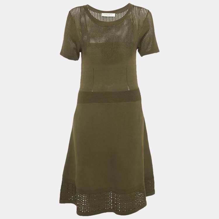 Pre Owned Sandro Green Open Knit Flared Short Dress L