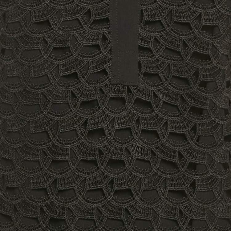 Pre Owned Sandro Black Lace Contrast Trim Detail Shift Dress M
