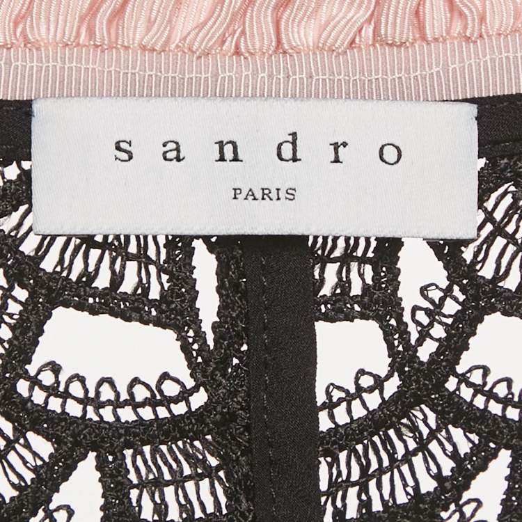 Pre Owned Sandro Black Lace Contrast Trim Detail Shift Dress M