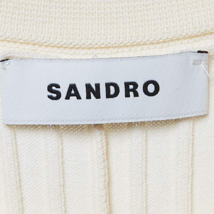 Pre Owned Sandro Cream Pointelle Knit Flared Midi Dress S