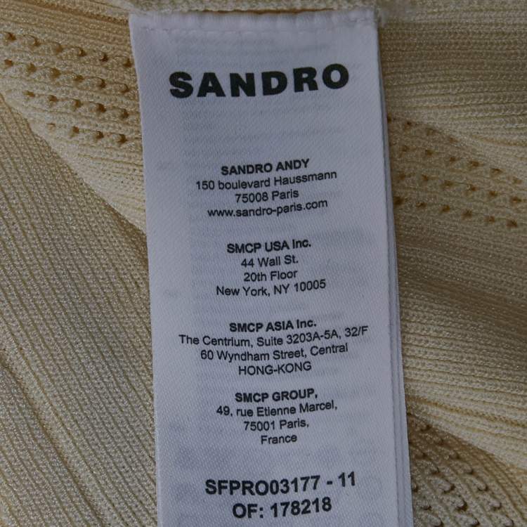 Pre Owned Sandro Cream Pointelle Knit Flared Midi Dress S