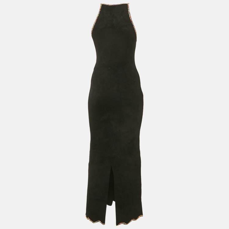 Pre Owned Sandro Black Velvet Knit Cutaway Teardrop Embellished Maxi Dress S