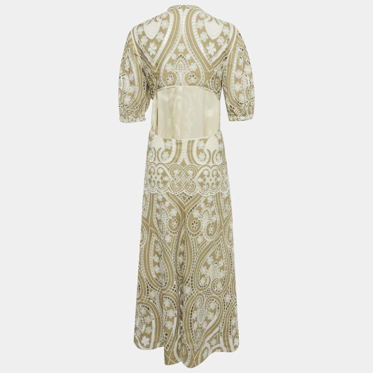مملوكة مسبقًا Sandro Light Green Guipure Lace Cut Out Midi Dress L