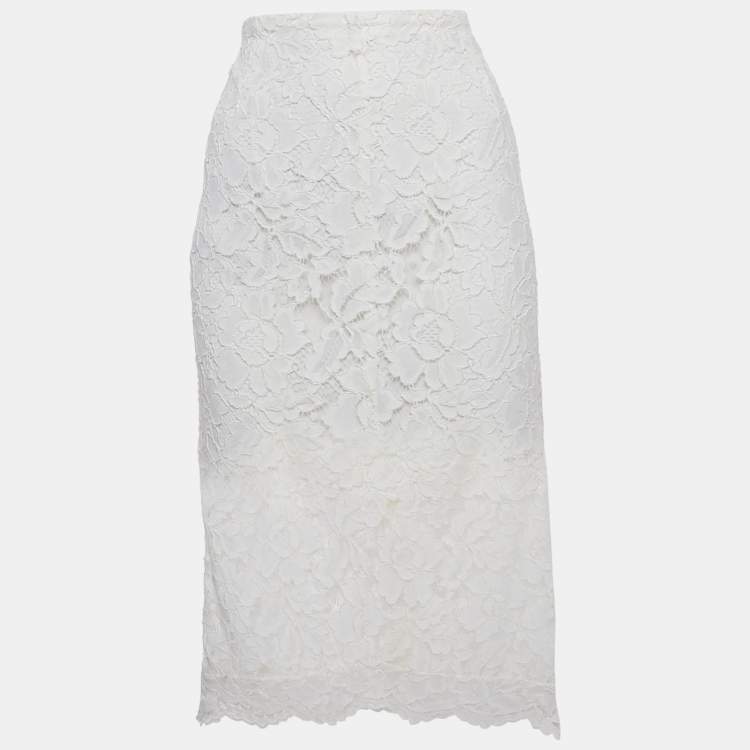Pre Owned Sandro White Lace Asymmetric Mini Skirt L