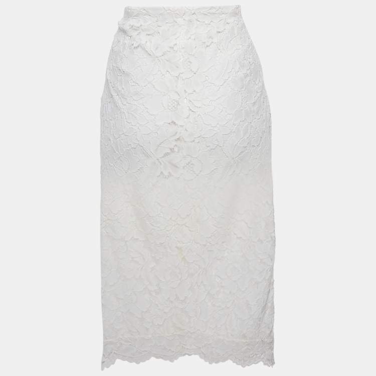 Pre Owned Sandro White Lace Asymmetric Mini Skirt L