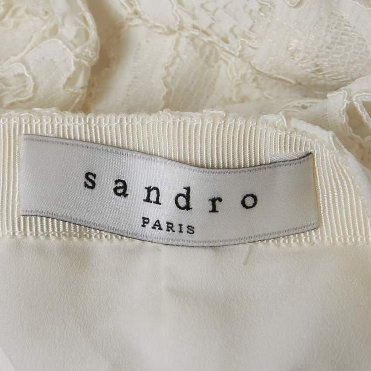 Pre Owned Sandro White Lace Asymmetric Mini Skirt L