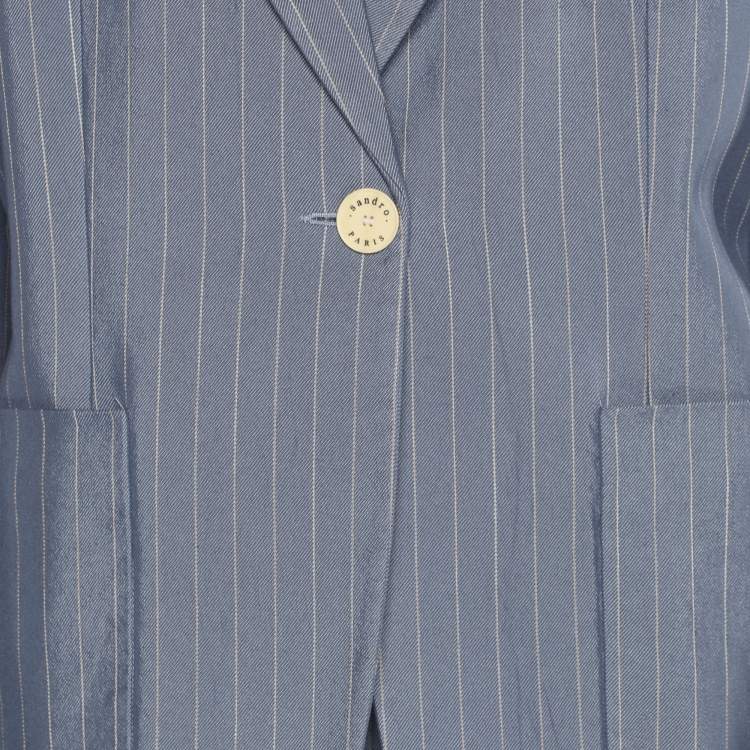 Pre Owned Sandro Blue Pinstripe Satin Blazer and Pants Set S/M