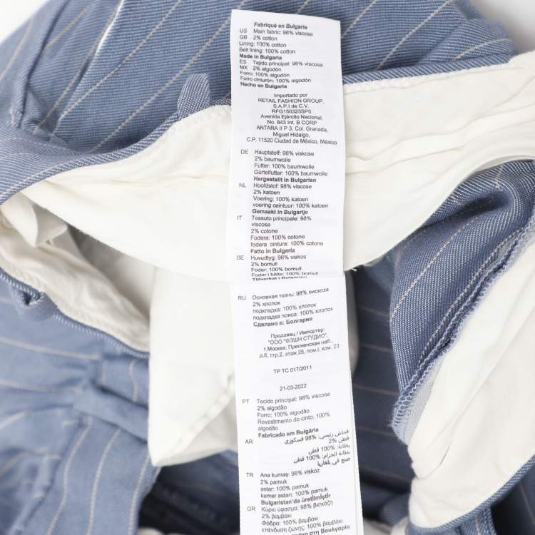 Pre Owned Sandro Blue Pinstripe Satin Blazer and Pants Set S/M