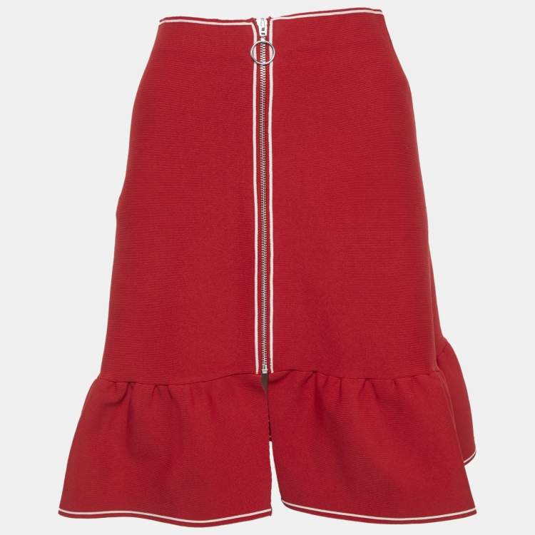 Pre Owned Sandro Red Stretch Knit Ruffled Mini Skirt S