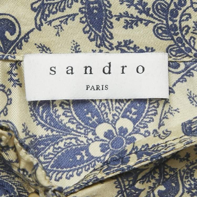 مملوكة مسبقًا Sandro Cream Harmonie Print Silk Ruffle Mini Dress S