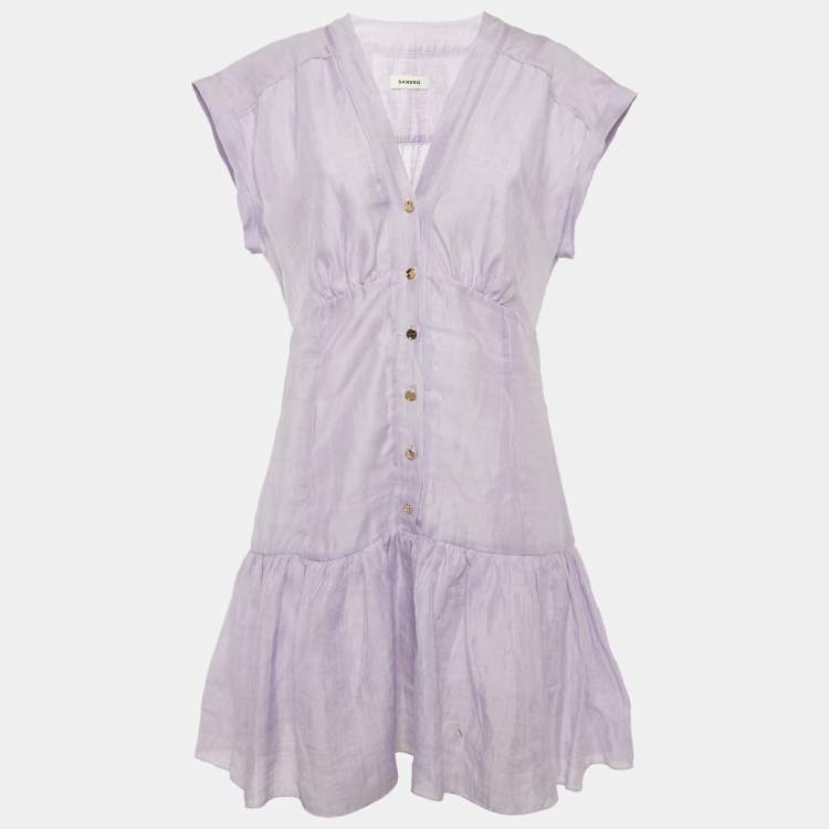 Pre Owned Sandro Lilac Linen Blend V-Neck Mini Dress XL