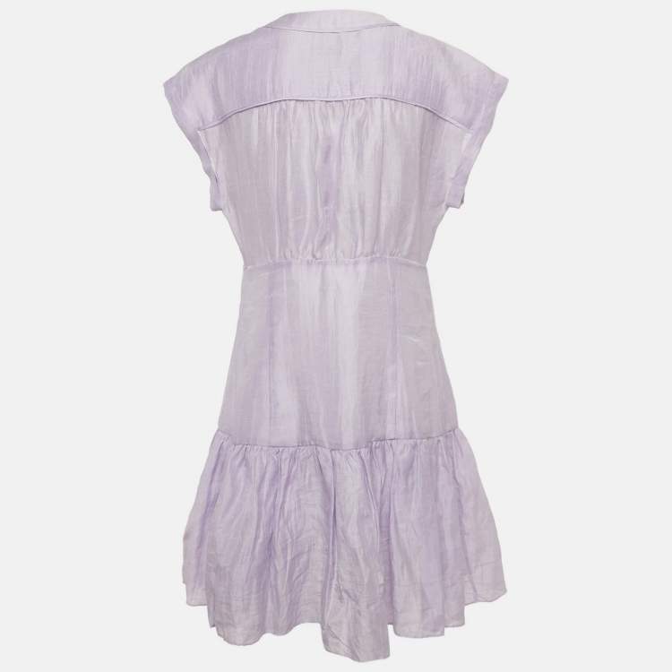 Pre Owned Sandro Lilac Linen Blend V-Neck Mini Dress XL