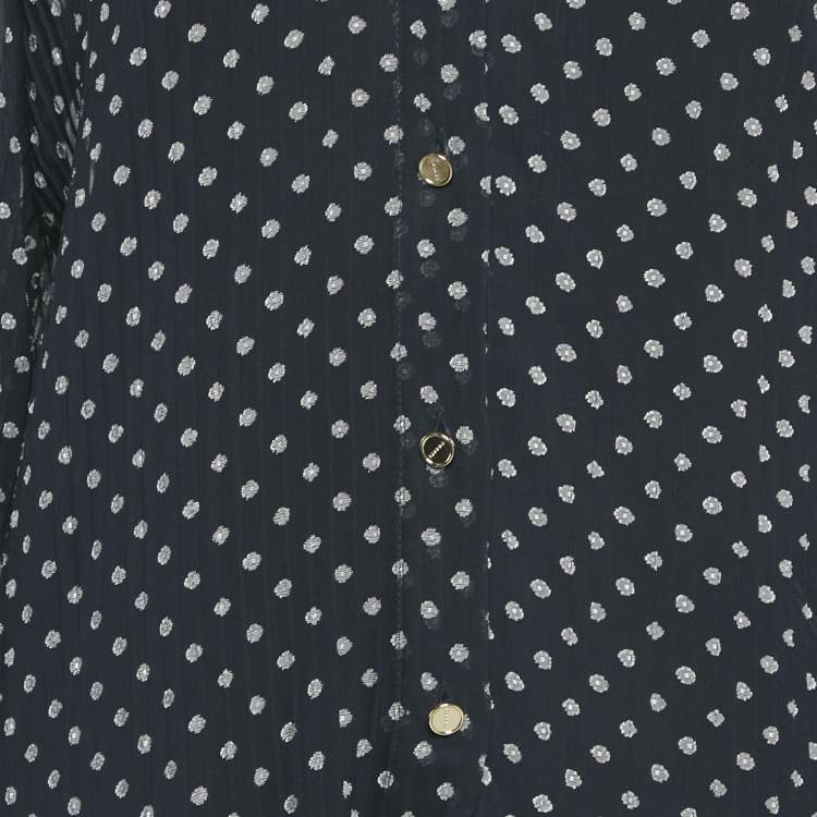 Pre Owned  Sandro Navy Blue Polka-Dot Georgette Fil Coupé Mini Dress M