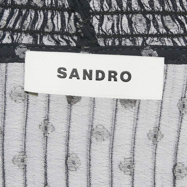 Pre Owned  Sandro Navy Blue Polka-Dot Georgette Fil Coupé Mini Dress M
