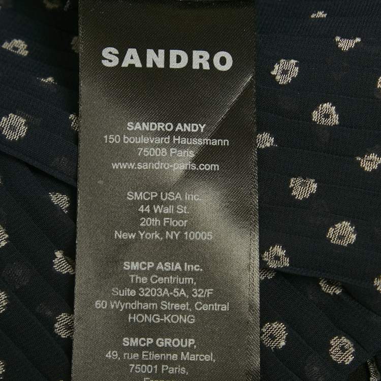 Pre Owned  Sandro Navy Blue Polka-Dot Georgette Fil Coupé Mini Dress M